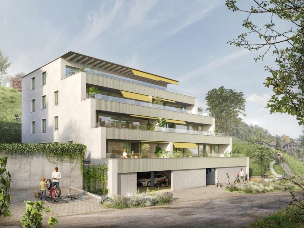 Neubauprojekt Wohnen-Frohburg, Neuhaus SG - Ansicht von Südwest