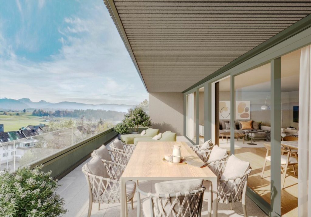 Neubauprojekt Wohnen-Frohburg, Neuhaus SG - Terrasse mit Weitsicht
