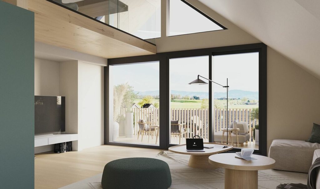 Nordische Architektur in Holz - Wohnung Øverst - Innenvisualisierung Wohnzimmer