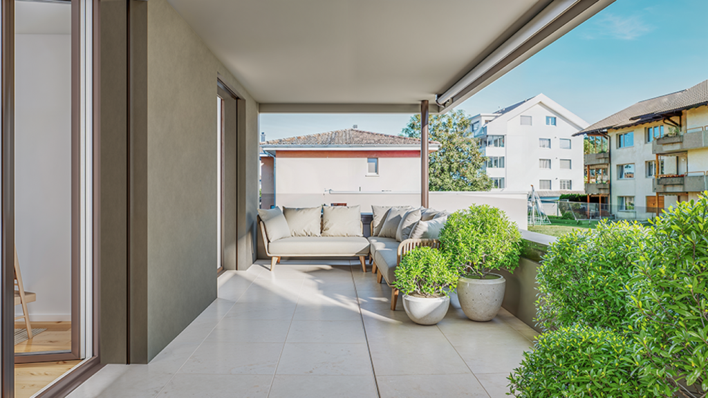 Neubauprojekt Vier-Kronen - 4.5 Zimmerwohnungen - Beispiel-Visualisierung Balkon