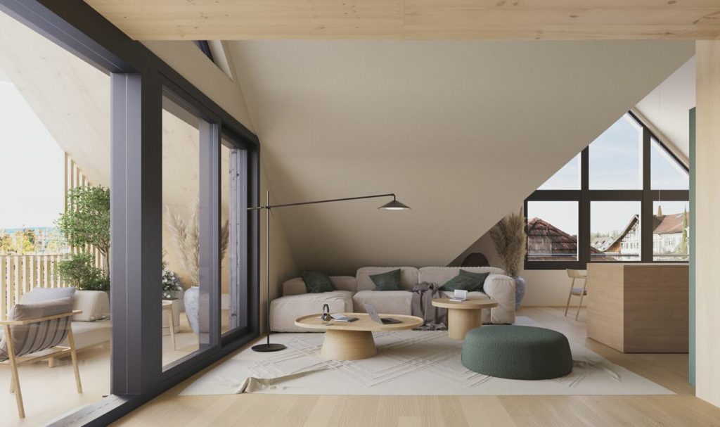 Nordische Architektur in Holz - Wohnung Øverst - Innenvisualisierung Wohnzimmer