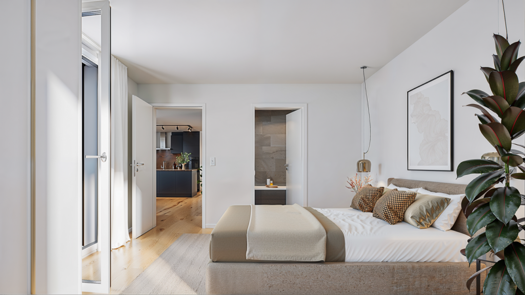 Neubauprojekt Vier-Kronen - 3.5 Zimmerwohnungen - Beispiel-Visualisierung Schlafzimmer