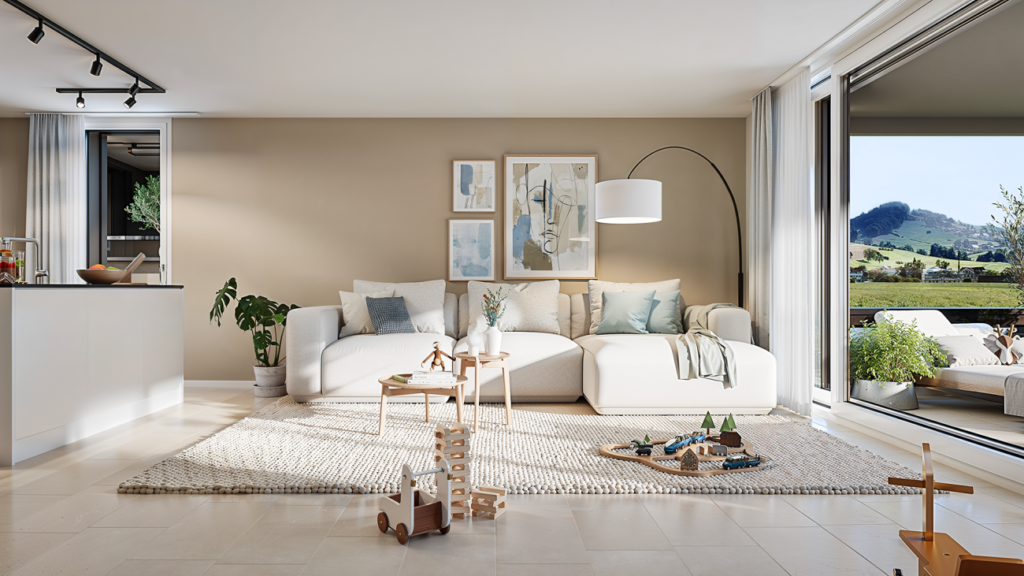 Neubauprojekt Vier-Kronen - 4.5 Zimmer-Attikawohnungen - Beispiel-Visualisierung Wohnzimmer