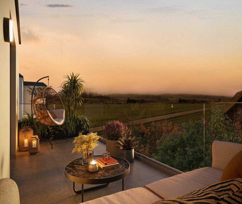 Lantig: Reihen-Eckhaus mit viel Gartenfläche - Terrasse mit Aussicht im Attikageschoss