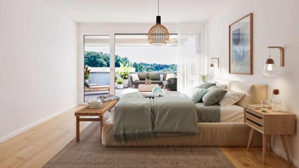 Wohnen mit viel Platz zum Wohlfühlen - Schlafzimmer mit direktem Zugang zur Terrasse